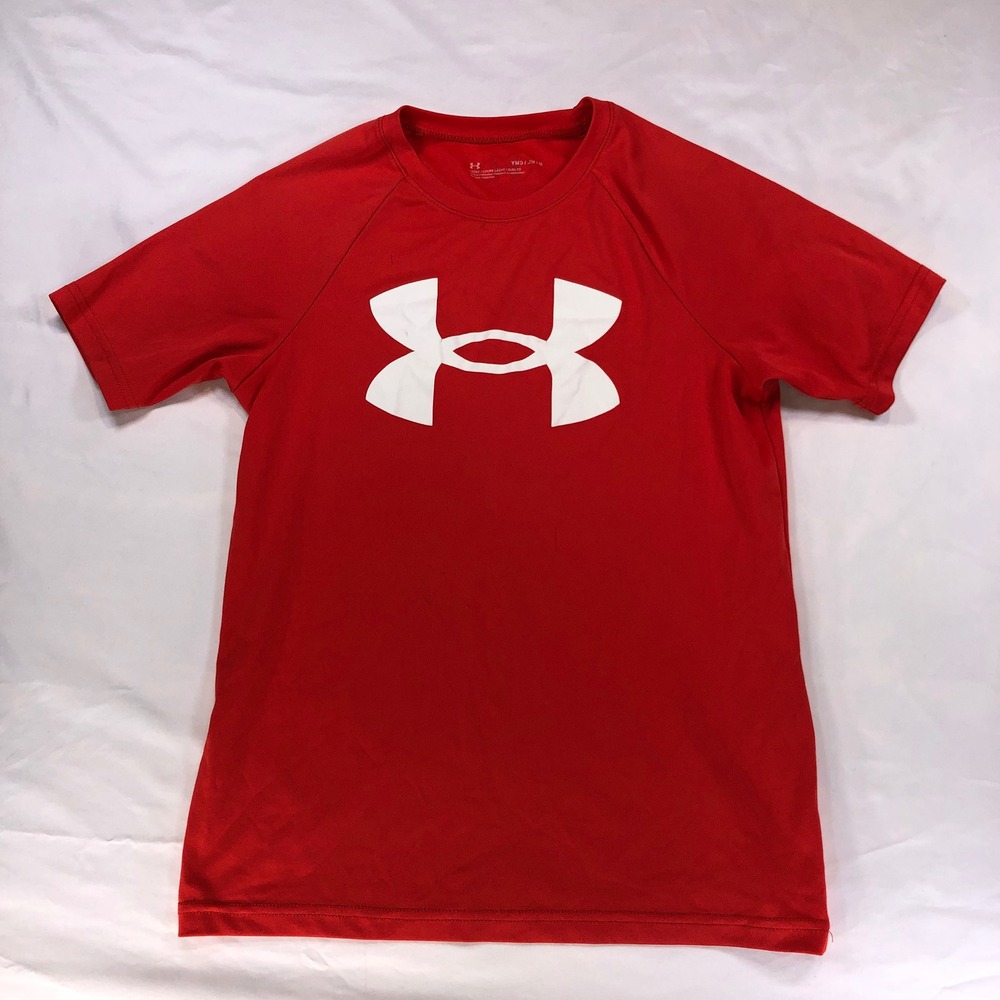 Under Armour Boys Red HeatGear Short Sleeve Logo Graphic T-Shirt Youth Medium